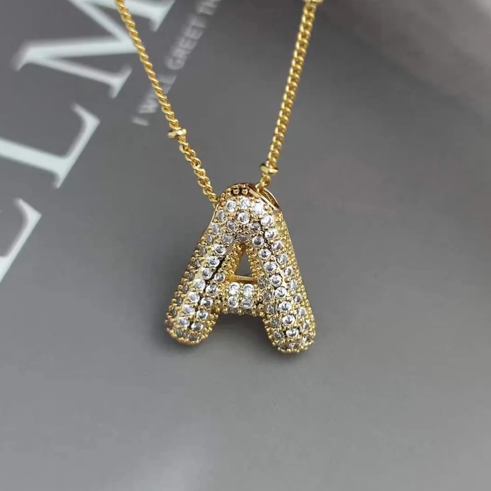 18k Gold Letter A Initial Necklace Micro-Set Zirconia Jewelry